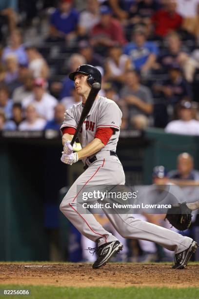 Jason Bay of the Boston Red Sox bats during the game against the Kansas City Royals on August 5, 2008 at Kauffman Stadium in Kansas City, Missouri.