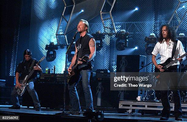 Robert Trujillo, James Hetfield and Kirk Hammett of Metallica