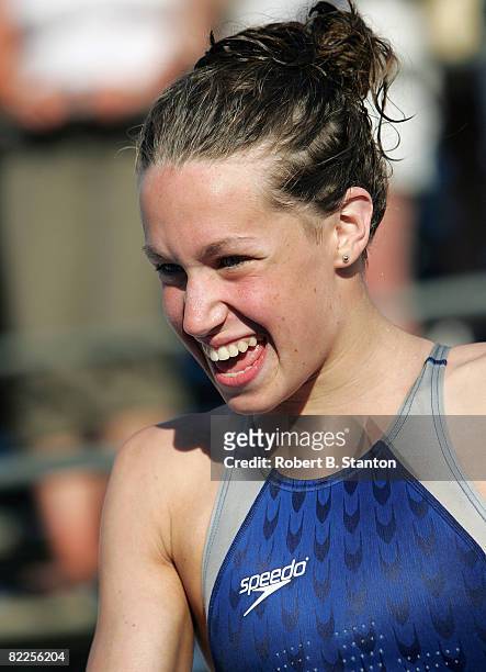 Katie Hoff at the U.S. Olympic Swimming Team trials after winning the Women's 200m IM July 10, 2004 at Charter All Digital Aquatic Centre in Long...
