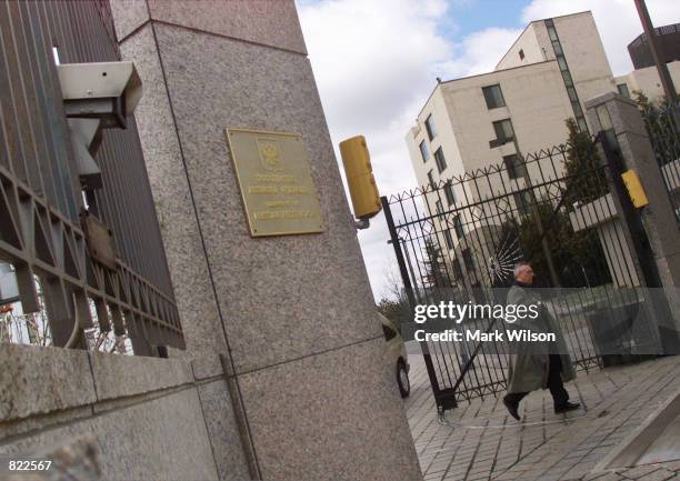 Security camera is shown on the front gate of the Russian embassy, March 22, 2001 in Washington DC. . The United States announced Wednesday that 50...