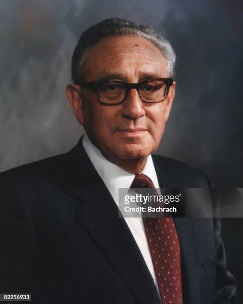 Formal portrait of the German-born American diplomat Henry Kissinger, the former Secretary of State under the Nixon administration and winner of the...