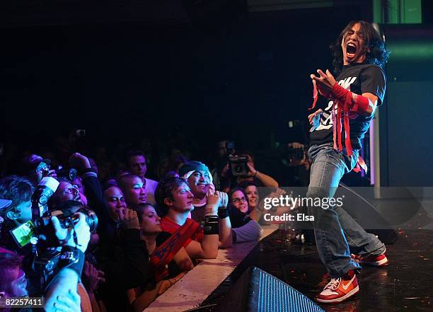 Rockness Monster performs during the 2008 Cuervo Black US Air Guitar Championships at The Regency Grand Ballroom on August 8, 2008 in San Francisco,...