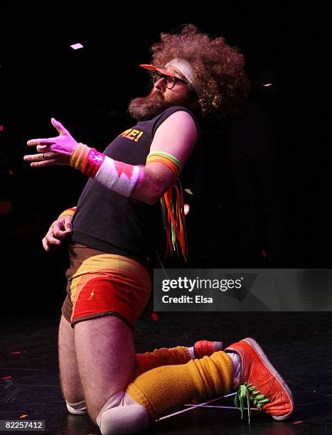 Awesome performs during the 2008 Cuervo Black US Air Guitar Championships at The Regency Grand Ballroom on August 8, 2008 in San Francisco,...