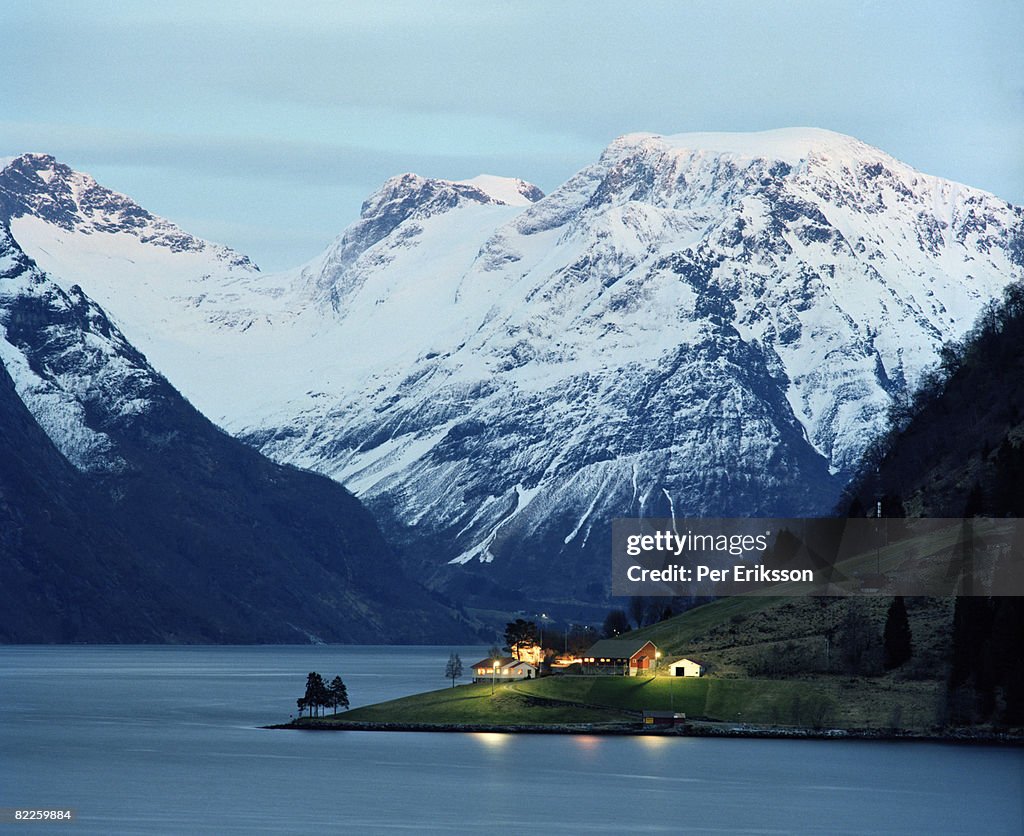 Snow covered mountains Norway.