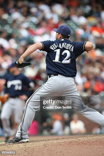 Carlos Villanueva of the Milwaukee Brewers pitches during the game against the San Francisco Giants at AT&T Park in San Francisco, California on July...