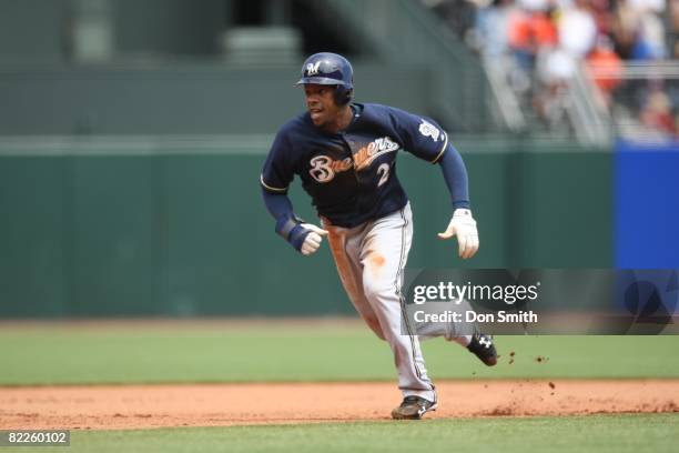 Rickie Weeks of the Milwaukee Brewers runs during the game against the San Francisco Giants at AT&T Park in San Francisco, California on July 20,...