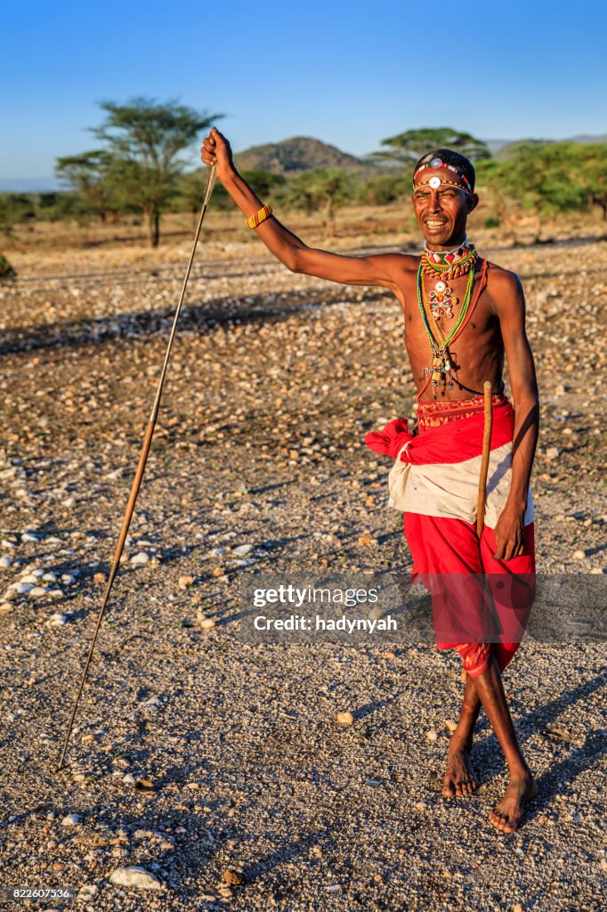Afrikaanse krijger uit Samburu stam, Kati, Oost-Afrika