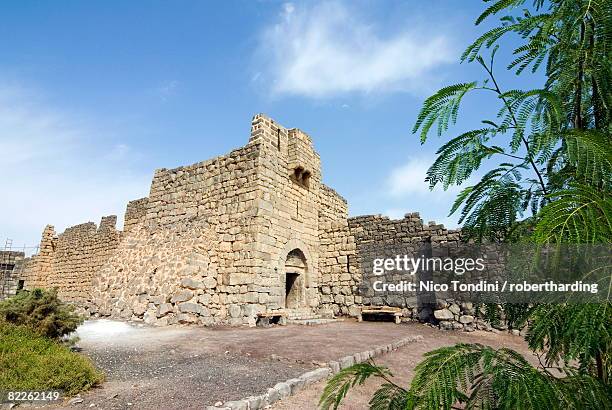 main gate and fort walls, qasr al azraq fort, where t.e. lawrence (lawrence of arabia) had his headquarters in 1917, jordan, middle east - qasr al azraq stockfoto's en -beelden