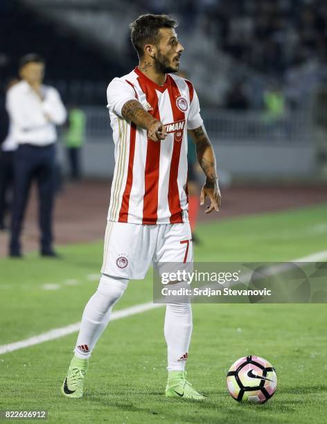 Diogo Figueiras of Olympiacos in action during the UEFA Champions League Qualifying match between FC Partizan and Olympiacos on July 25, 2017 in...