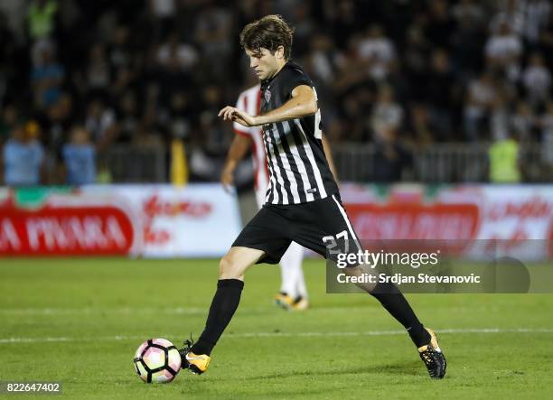 Nebojsa Kosovic of Partizan in action during the UEFA Champions League Qualifying match between FC Partizan and Olympiacos on July 25, 2017 in...