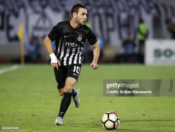 Marko Jankovic of Partizan in action during the UEFA Champions League Qualifying match between FC Partizan and Olympiacos on July 25, 2017 in...