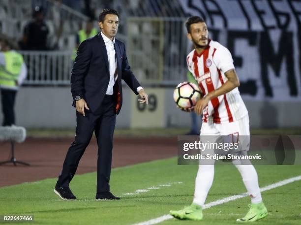 Head coach Besnik Hasi of Olympiacos in action during the UEFA Champions League Qualifying match between FC Partizan and Olympiacos on July 25, 2017...