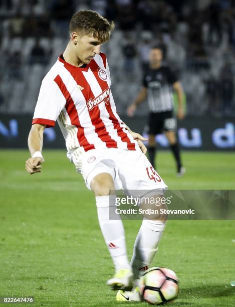 Panagiotis Retsos of Olympiacos in action during the UEFA Champions League Qualifying match between FC Partizan and Olympiacos on July 25, 2017 in...