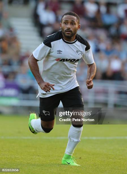 Ikechi Anya of Derby County in action during the Pre-Season Friendly match between Northampton Town and Derby County at Sixfields on July 25, 2017 in...