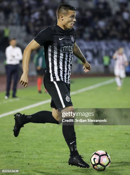 Uros Djurdjevic of Partizan in action during the UEFA Champions League Qualifying match between FC Partizan and Olympiacos on July 25, 2017 in...