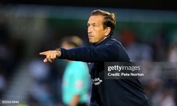 Northampton Town manager Justin Edinburgh gives instructions during the Pre-Season Friendly match between Northampton Town and Derby County at...