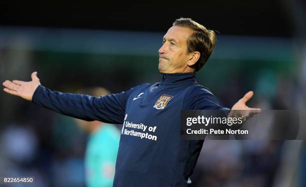 Northampton Town manager Justin Edinburgh looks on during the Pre-Season Friendly match between Northampton Town and Derby County at Sixfields on...