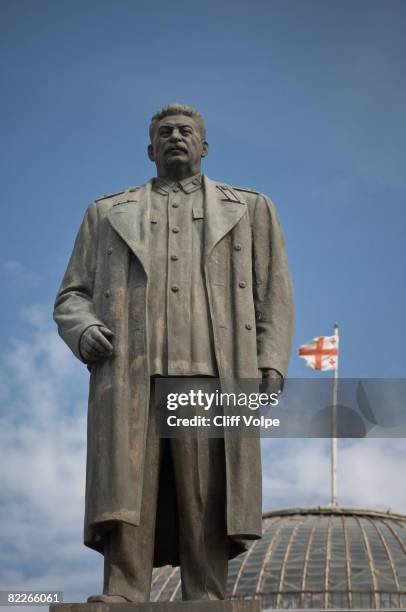 Tribute to his birthplace, a statue of Joseph Stalin stands in the main square August 11, 2008 in Gori, Georgia. Russian forces have advanced into...