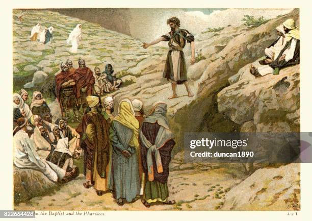 saint john the baptist and the pharisees - james tissot stock illustrations