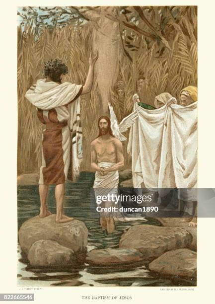 ilustraciones, imágenes clip art, dibujos animados e iconos de stock de el bautismo de jesus - bautizo