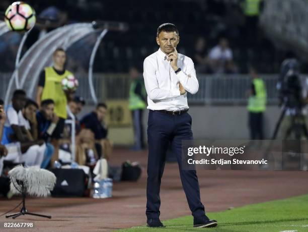 Head coach Miroslav Djukic of Partizan looks on during the UEFA Champions League Qualifying match between FC Partizan and Olympiacos on July 25, 2017...