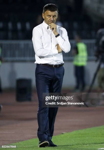 Head coach Miroslav Djukic of Partizan looks on during the UEFA Champions League Qualifying match between FC Partizan and Olympiacos on July 25, 2017...