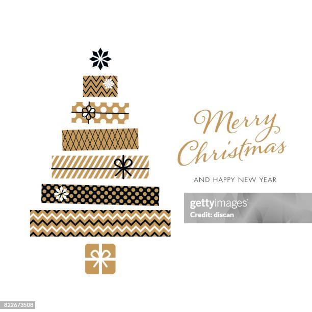 christmas tree - illustration - black background comic stock illustrations