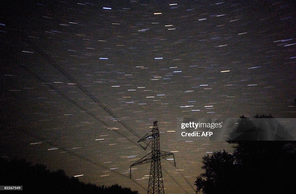 A Perseids meteor shower is seen in the