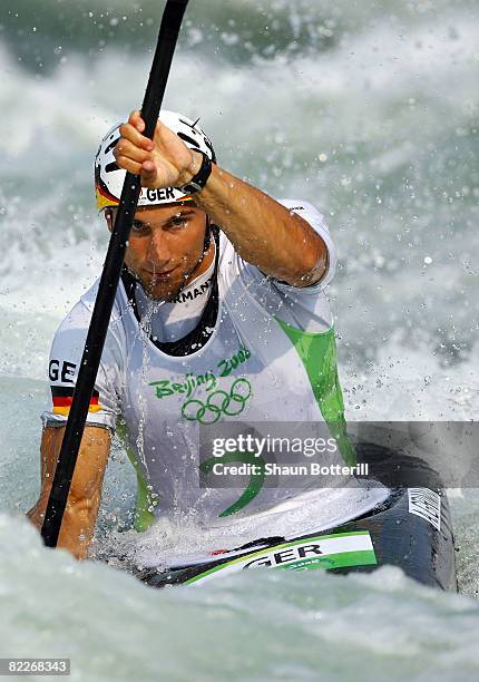 Alexander Grimm of Germany competes in the Kayak Men's Semifinals held at the Shunyi Olympic Rowing-Canoeing Park on Day 4 of the Beijing 2008...