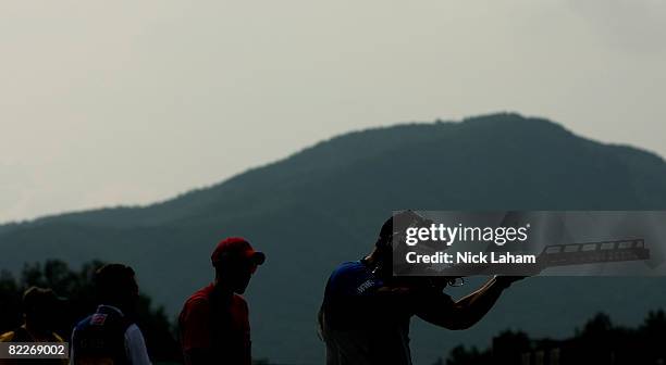 Francesco D'Aniello of Italy competes in the men's double trap held at the Beijing Shooting Range Hall during Day 4 of the Beijing 2008 Olympic Games...