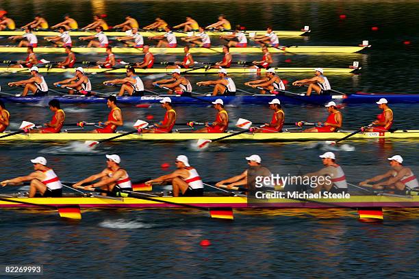 Men's Eight Repechage competes in the rowing event held at the Shunyi Olympic Rowing-Canoeing Park during Day 4 of the 2008 Beijing Summer Olympic...