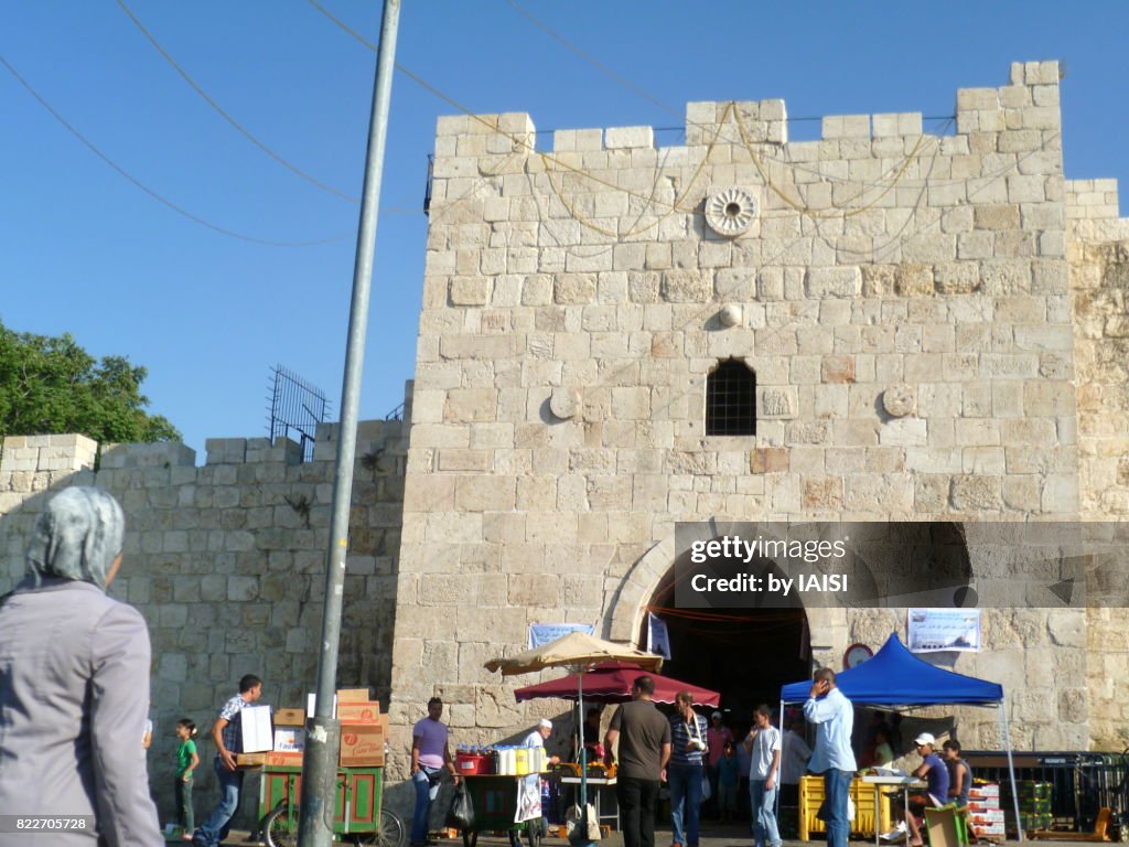 Jerusalem, street scene at Herod's Gate or Gate of Flowers