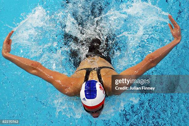Jemma Lowe of Great Britain competes in the Women's 200m Butterfly Heat 4 held at the National Aquatics Center during Day 4 of the Beijing 2008...