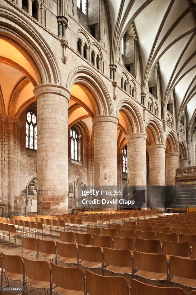 The nave inside Gloucester Cathedral, Gloucestershire