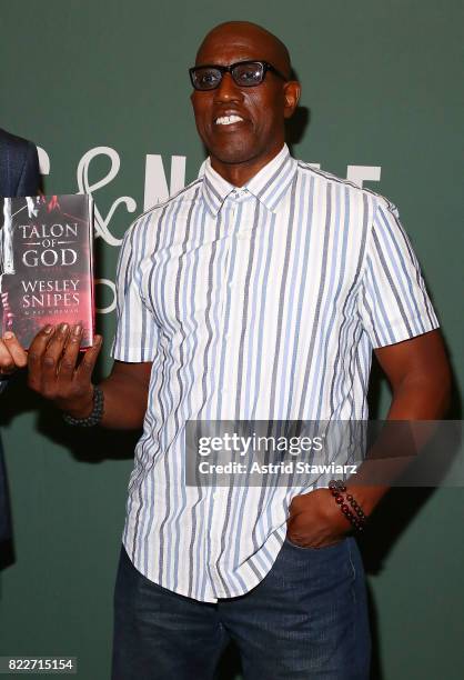 Actor Wesley Snipes signs copies of his new book 'Talon Of God' at Barnes & Noble Tribeca on July 25, 2017 in New York City.