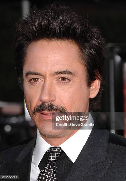 Robert Downey Jr. Arrives at the Los Angeles Premiere Of "Tropic Thunder" at the Mann's Village Theater on August 11, 2008 in Los Angeles, California.