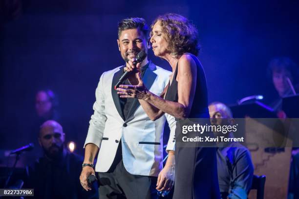 Miguel Poveda and Ana Belen perform on stage during the 'Miguel Poveda & Amigos' Gala at Gran Teatre del Liceu on July 25, 2017 in Barcelona, Spain.