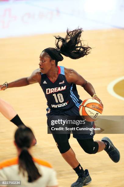 Matee Ajavon of the Atlanta Dream handles the ball during the game against the Phoenix Mercury on July 25, 2017 at Hank McCamish Pavilion in Atlanta,...