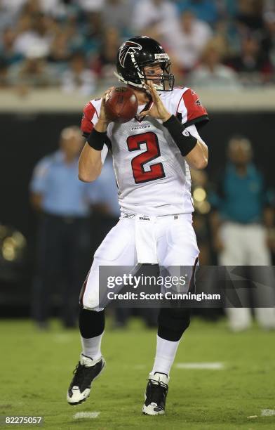 Matt Ryan of the Atlanta Falcons passes against the Jacksonville Jaguars at Jacksonville Municipal Stadium on August 9, 2008 in Jacksonville, Florida.