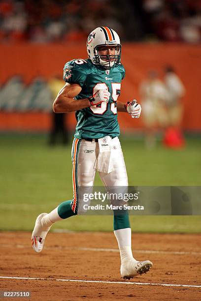 Wide receiver David Kircus of the Miami Dolphins during a pre season game against the Tampa Bay Buccaneers on August 9, 2008 at Dolphin Stadium in...