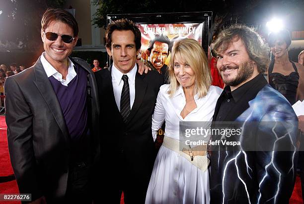 Actors Tom Cruise Ben Stiller, CEO of Dreamworks Stacey Snider and Jack Black arrive on the red carpet of the Los Angeles Premiere Of "Tropic...