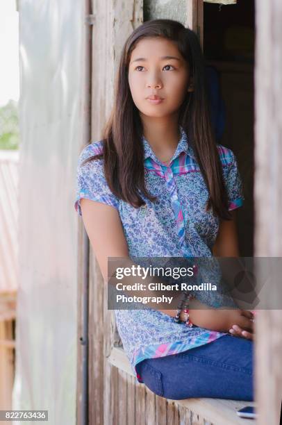 teenage girl by the window - luisiana photos et images de collection