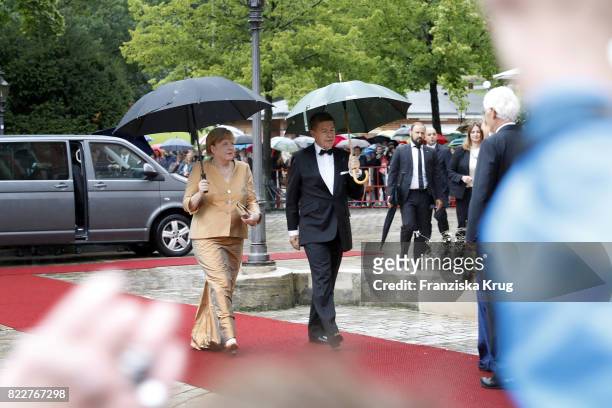 German chancellor Angela Merkel and her husband Joachim Sauer attend the Bayreuth Festival 2017 Opening on July 25, 2017 in Bayreuth, Germany.