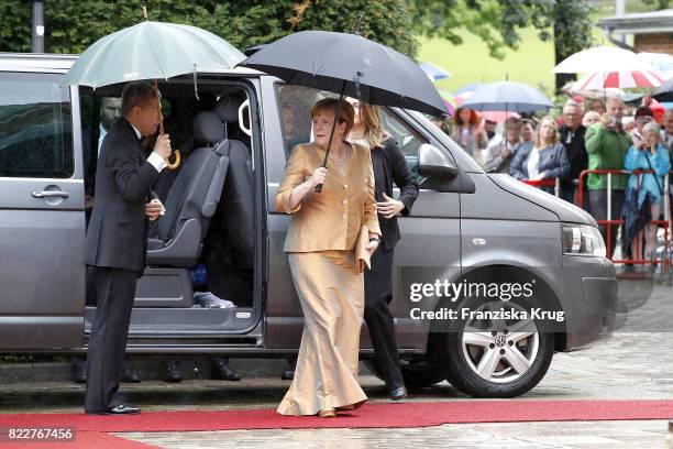 German chancellor Angela Merkel and her husband Joachim Sauer attend the Bayreuth Festival 2017 Opening on July 25, 2017 in Bayreuth, Germany.