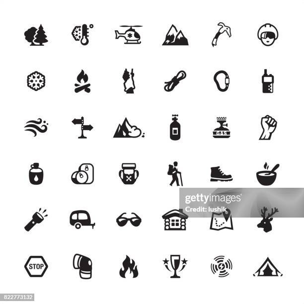 stockillustraties, clipart, cartoons en iconen met bergbeklimmen icons set - traumahelikopter