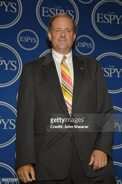 Personality Chris Berman poses in the press room at the 2008 ESPY Awards held at NOKIA Theatre L.A. LIVE on July 16, 2008 in Los Angeles, California....