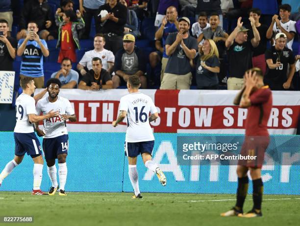 Tottenham Hotspur's Georges-Kévin N'Koudou celebrates scoring a goal during their International Champions Cup football match against A.S. Roma on...
