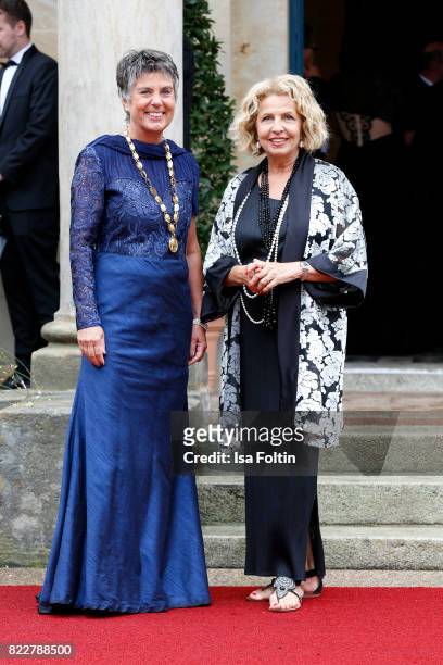 Mayor of Bayreuth Brigitte Merk-Erbe and German actress Michaela May attend the Bayreuth Festival 2017 Opening on July 25, 2017 in Bayreuth, Germany.