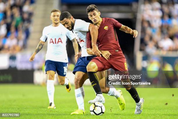 Roma midfielder Diego Perotti and Tottenham Hotspur defender Cameron Carter-Vickers battle for the ball during the International Champions Cup...