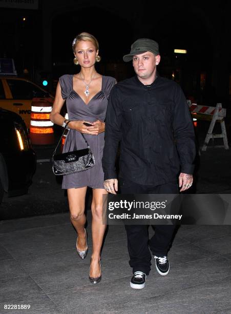 Paris Hilton and Benji Madden visit Nobu 57 on August 12, 2008 in New York City.